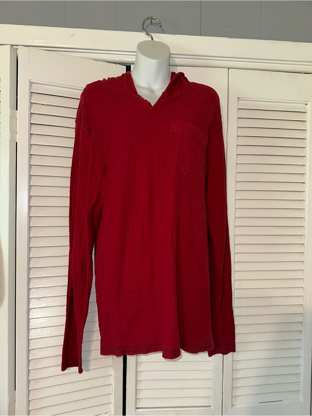 Red Long Sleeve Hooded Knit Top Women's Large Casual Lightweight Hoodie